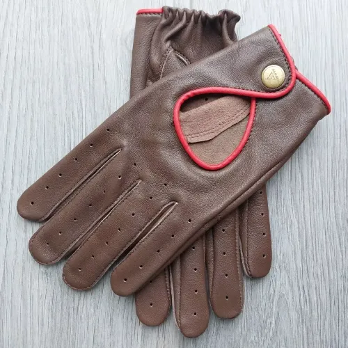 Driving Gloves men Best Winter Cycling sheepskin Fashion Brown Kenfit